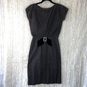 Vintage Pat Hartley Pencil Dress Size A 10 Med Black Eyelet Lace 50s Velvet Bow